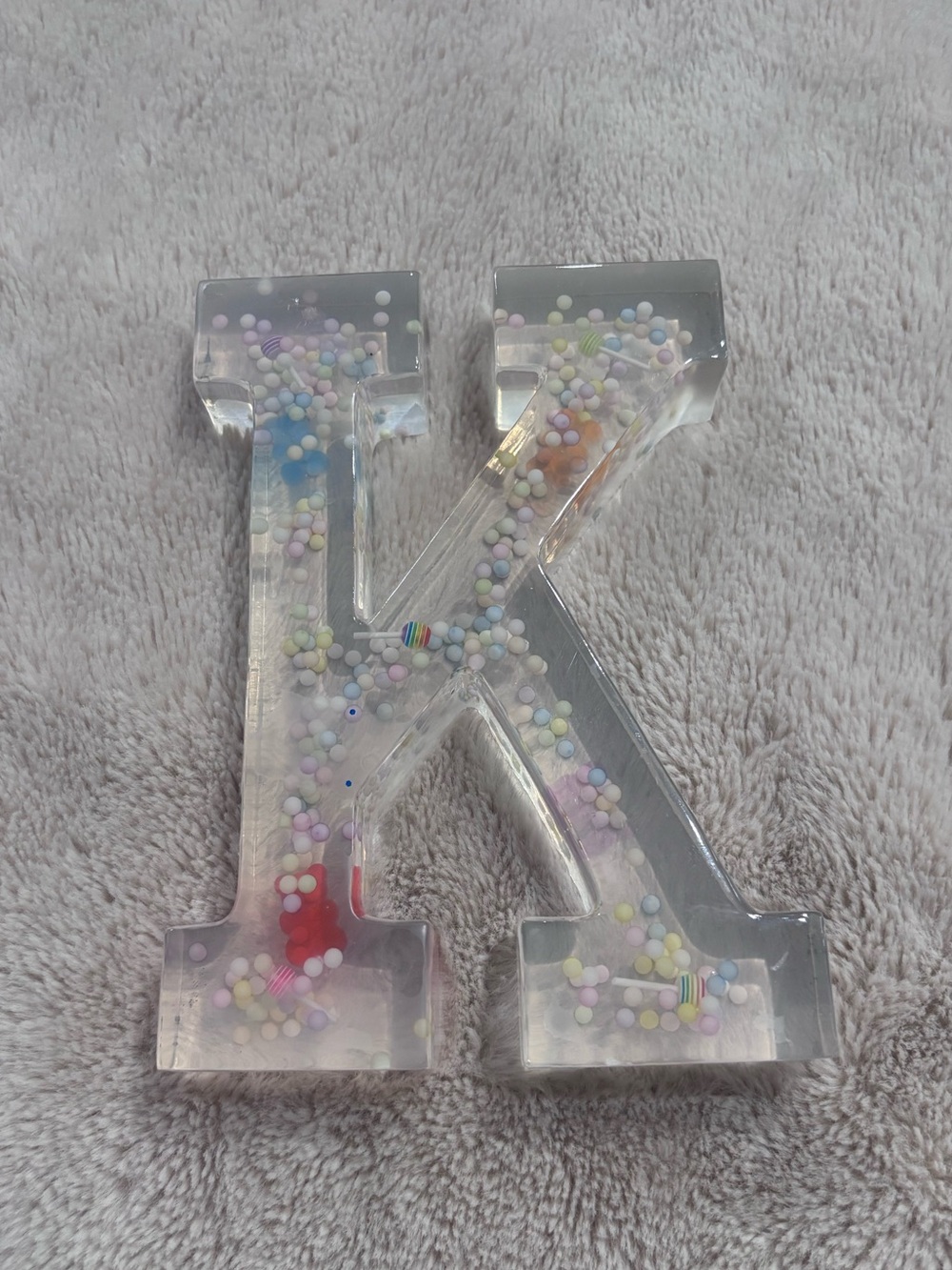 Ashland Clear Resin Letter K with Pastel Confetti